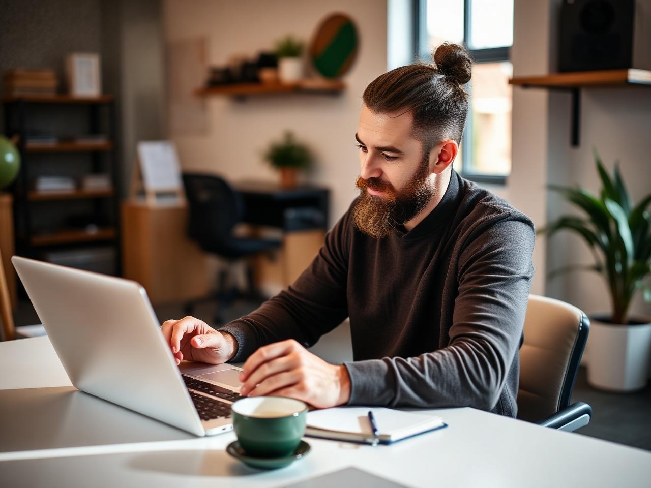 Local business owner reviewing customer reviews and website performance on a laptop