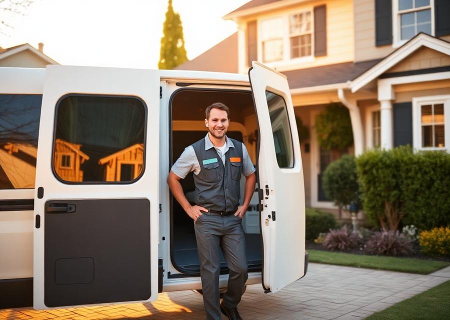 Home services technician arriving at a customer's home